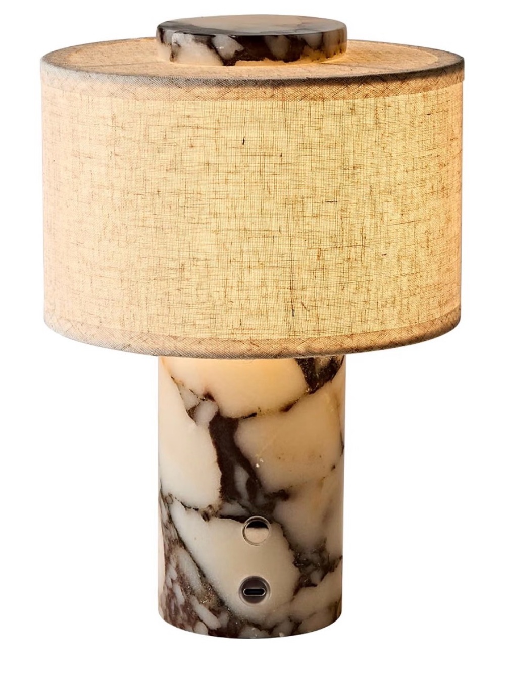 Marble Accent Table Lamp with Beige Linen Shade